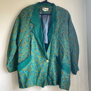 Vintage-style Teal Floral Women's Blazer Jacket